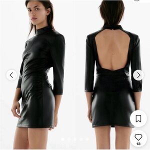 Zara Black Faux Leather Mini Dress